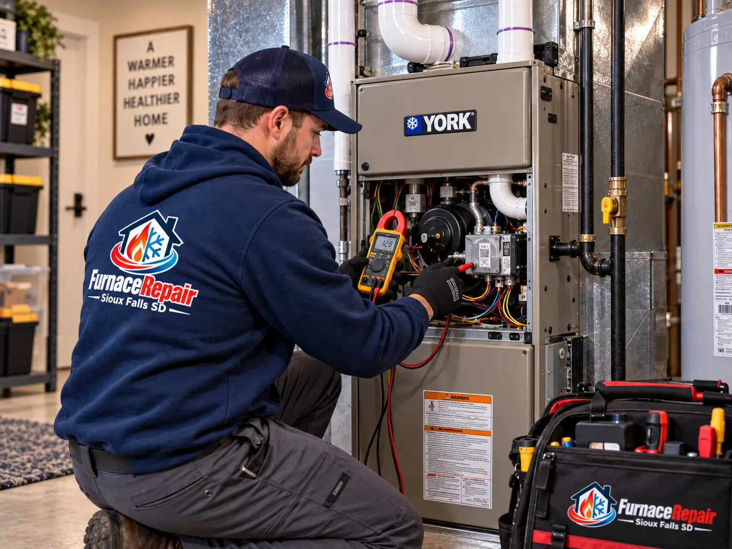 Diagnosing a residential furnace in a Sioux Falls basement utility room