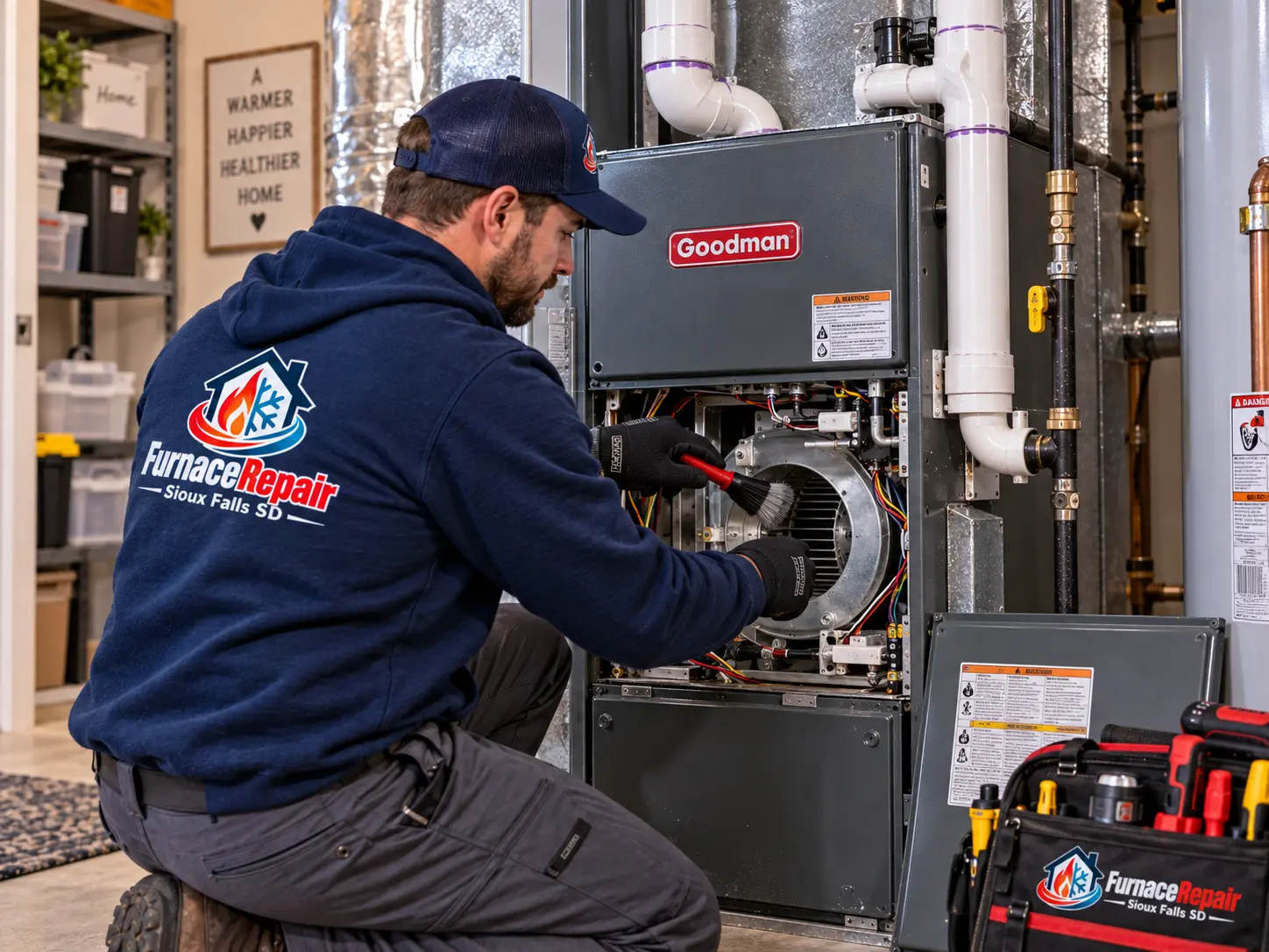 Cleaning a furnace blower assembly during a residential maintenance visit